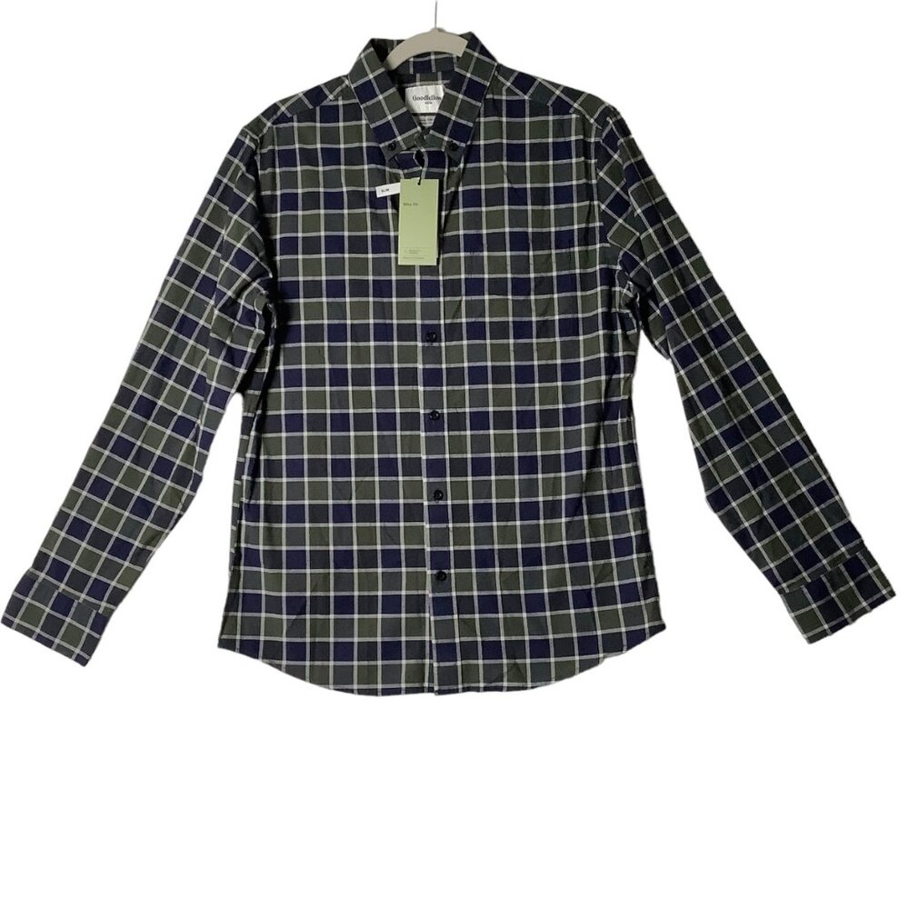 Goodfellow & Co Slim Fit Plaid Shirt Men Sz‎ Medium Long Sleeve Mountain Spruce